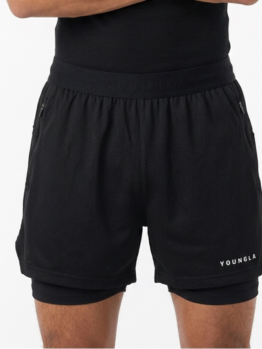 Young La | Black Mesh Double Layer Athletic Shorts Men’s Size Large